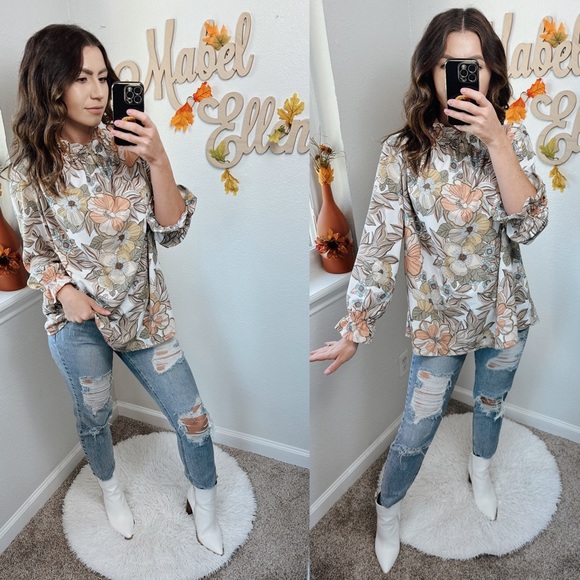 2hearts Tops - 2Hearts Earthy floral high neck long sleeved top size medium